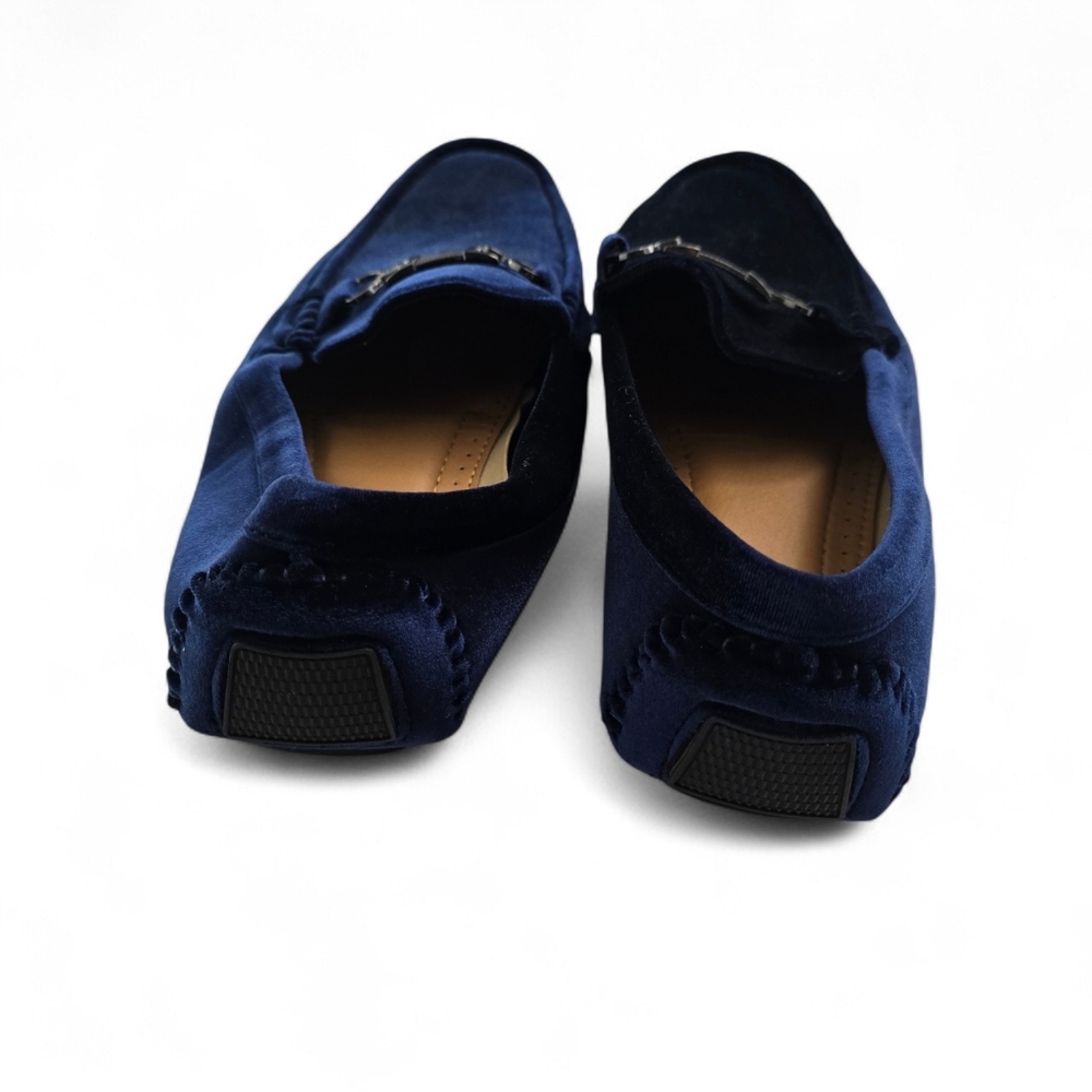 Royal Shoes Navy Velvet Loafers – Luxe Horsebit Slip-On Flats Size 10 - Picture 2 of 5